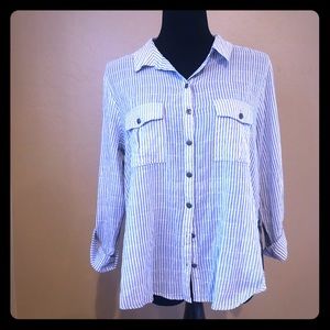 Free People SeerSucker/Sheer floral back Top (M)